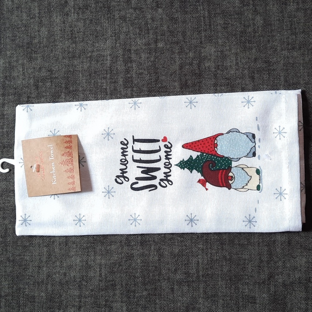 Gnome Sweet Gnome Cardinal Holiday Christmas Kitchen Dish Hand Towel NWT